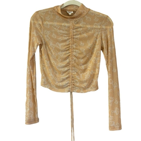 Self Esteem Peach Orange Mushroom Sheer Adjustable Long Sleeve Top Women’s S - Picture 1 of 11
